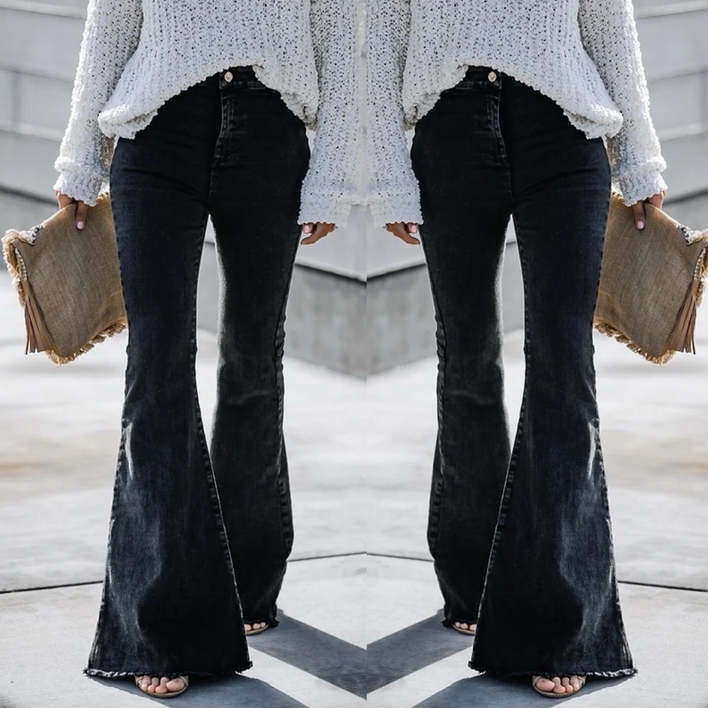 Black high waist boho bohemian denim flare jeans